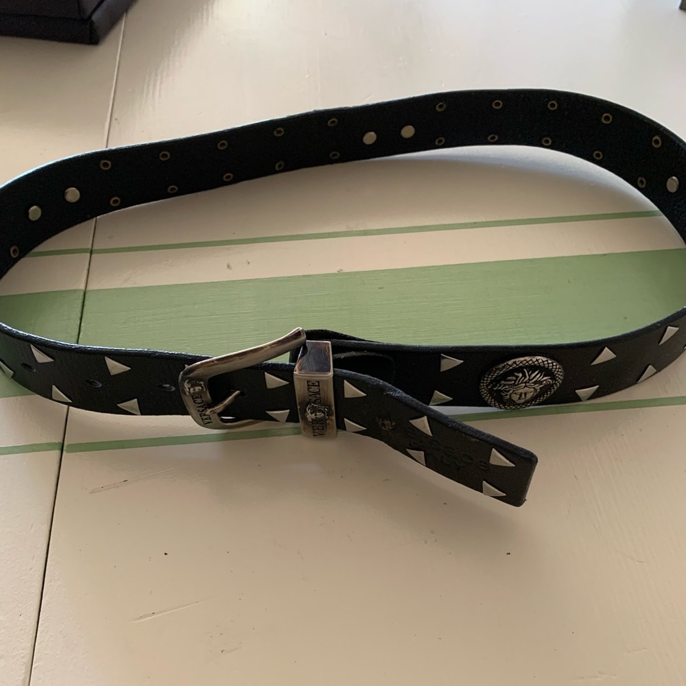 Versace black studded leather belt